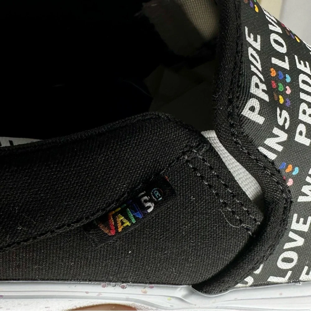 NWT Vans Asher PRIDE Black/Multicolor Glitter Slip-on Skate Sneakers Size 6.5 - Picture 6 of 8
